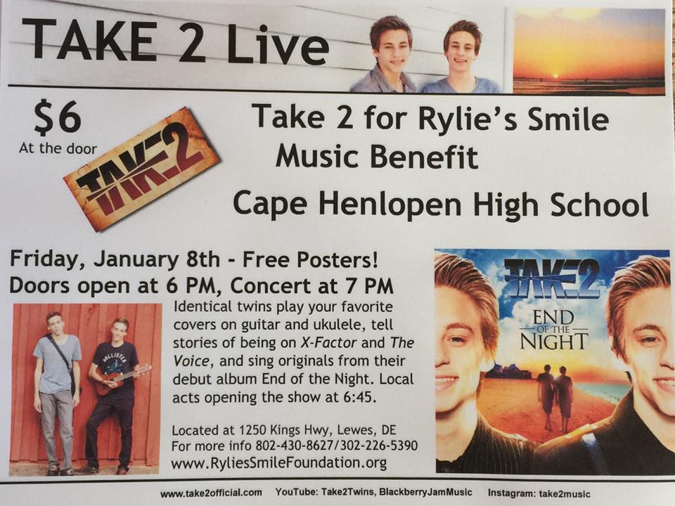 Article about Take 2 for RYlie Smile Foundation Music Benefit Cape Henlopen High School